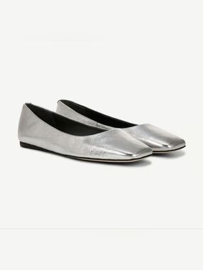 NEW! Franco Sarto Women's Silver Metallic Square Toe Ballet Flats